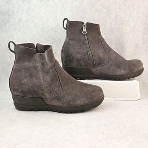 Sorel Brown Suede Evie Zip Wedge Boots Side Zip Ankle Booties Women's Size 6